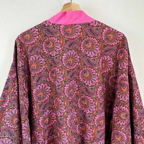 Vintage Handmade Unisex Japanese Style Pink Paisley One Size Kimono Robe - Picture 4 of 14